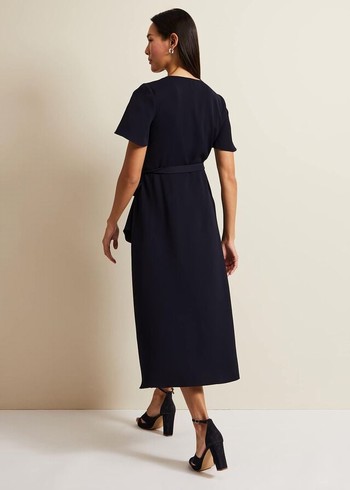 Phase Eight Julissa Frill Wrap Dress Navy Australia | QH1459208